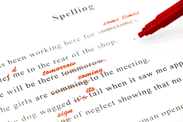 Spelling check on English sentences — Stock Photo, Image