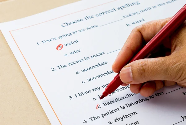 English grammar exercise on table — Stock Photo, Image