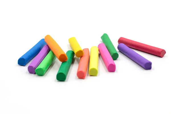 Geïsoleerde Multi Kleuren Van Plasticine Sticks Witte Achtergrond — Stockfoto