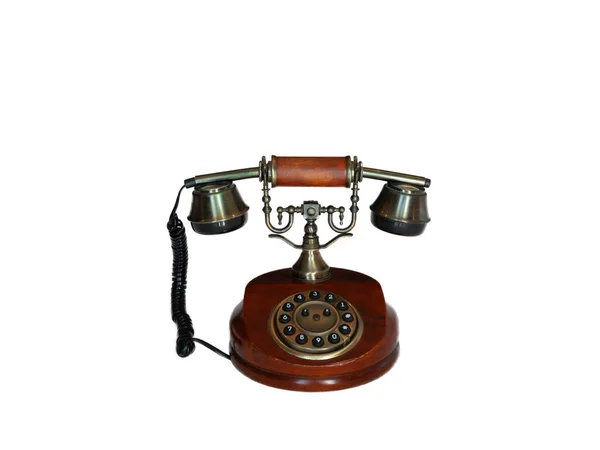 Isolado Clássico Marrom Vintage Telefone Fundo Branco — Fotografia de Stock