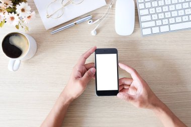 Ofis aksesuarları ile en üst görünüm ofis masaüstü, iş nesneleri ile masaüstü. 