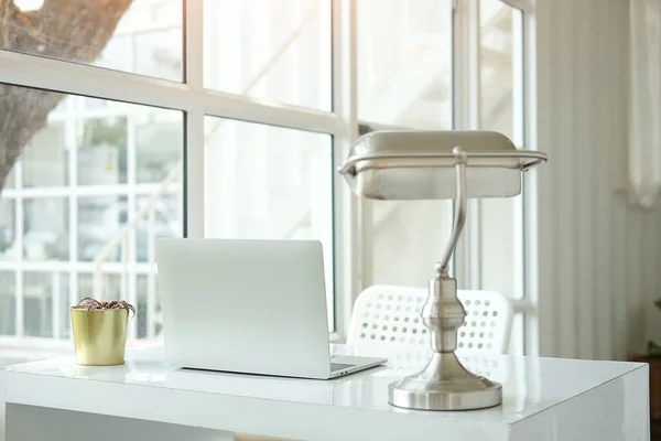 Werkruimte Bureau Laptop Kopieer Ruimte Leeg Scherm Zakelijk Beeld Blanco — Stockfoto