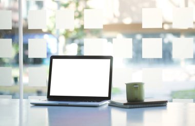 Mock up Copy Space Blank Screen Concept Business Working on Laptop.	