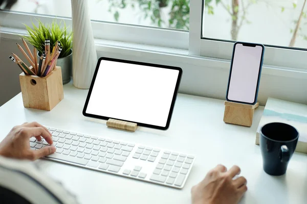 Mock Copy Space Blank Screen Concept Business Working Laptop — ストック写真
