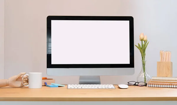 Workspace Desk Laptop Copy Space Blank Screen Business Image Blank — Zdjęcie stockowe