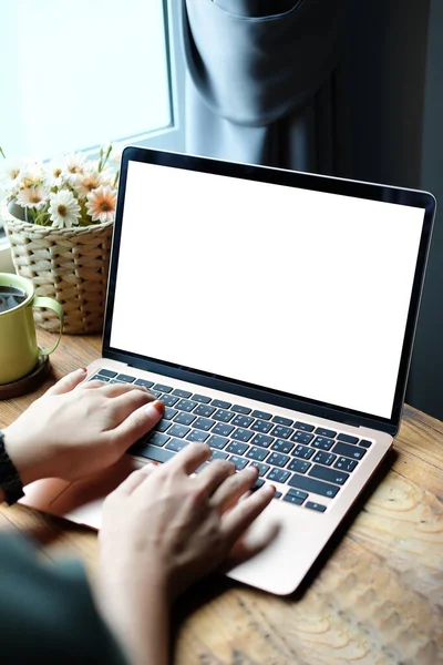 Mock Copy Space Blank Screen Workspace Computer Laptop Table — стоковое фото