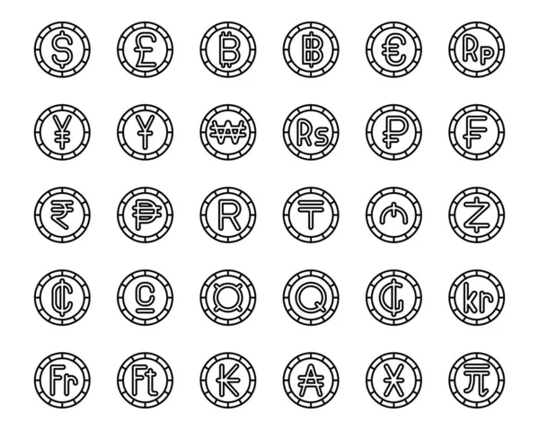 应用程序的货币概要图标和符号 — 图库矢量图片
