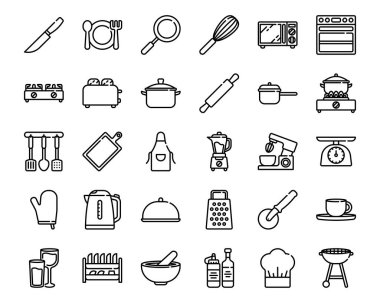 Kitchenware ana hatları simgesi ve web sitesi, uygulama simgesi