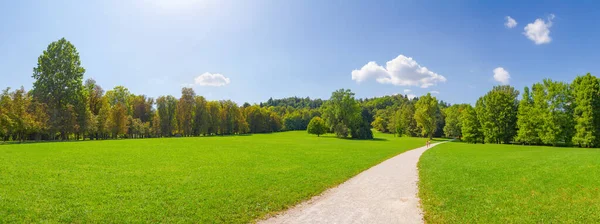 Slovenya 'nın başkenti Ljubljana' da güneşli bir yaz gününde yemyeşil, yemyeşil ve sağlıklı bir Tivoli Parkı manzarası. Geçmişi. Park, ziyaretçilerin ve yerlilerin ziyaret edilmesi gereken bir yer. Şehirdeki en büyük park..