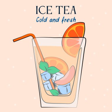 Bir bardak buzlu çay, portakallı ve şeftalili.