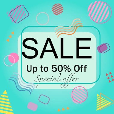 şeftali arkaplanında geometrik figürlere sahip soyut parlak satış afişi