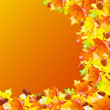 Eylül satışı için sonbahar yazılı afişleri. İndirimli broşür veya internet afişi tasarımı için meşe palamudu ve böğürtlen çerçevesi, davetiye kartı