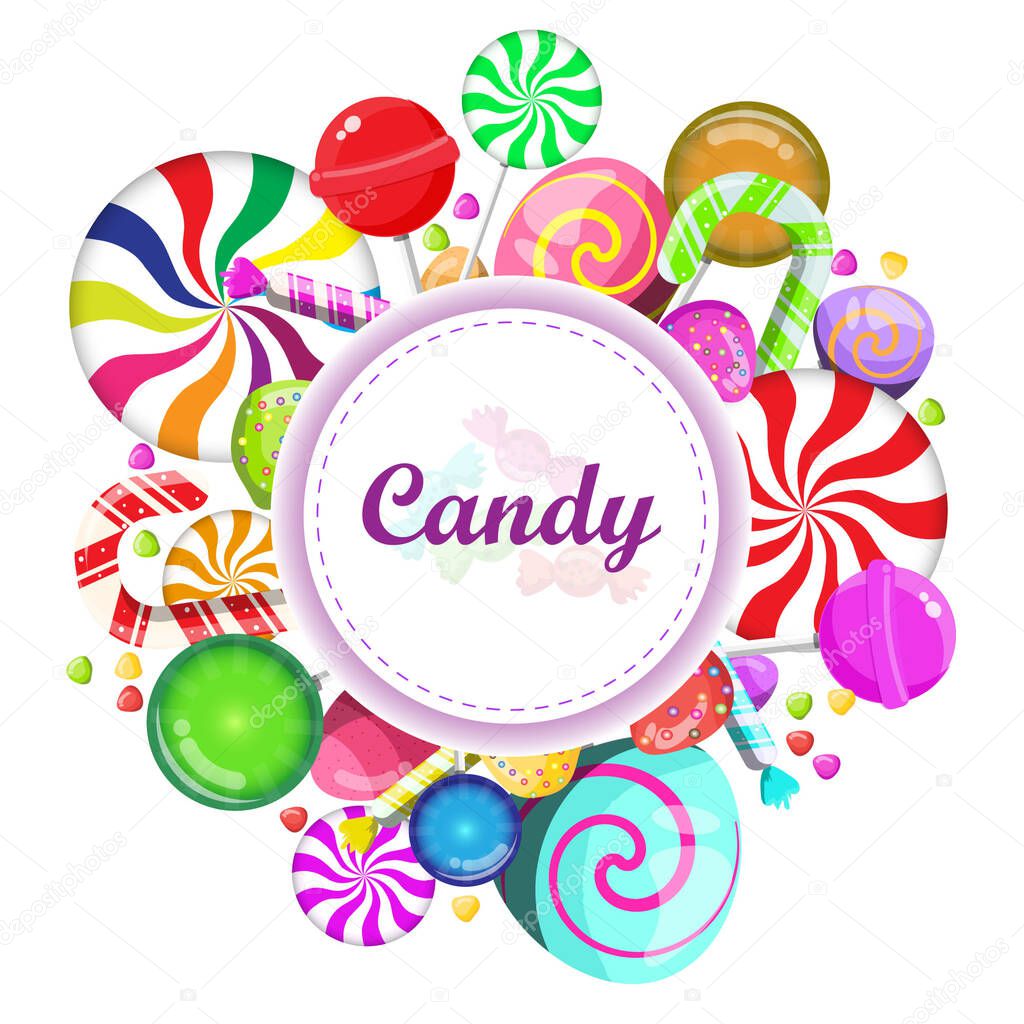 Candy round frame background multicolored Halloween candies vector design 