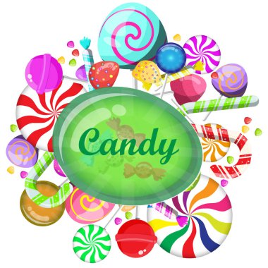 Tatlı şeker çerçeveli lolipop yuvarlak ve bükülmüş vektör tasarımı 