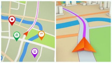 Bölünmüş ekran Gps navigasyon konsepti