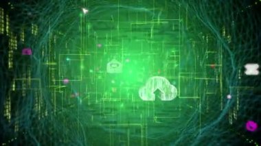 teknoloji tünel üzerinden uçan app simgeleri