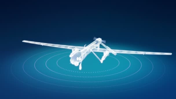 Militär drone trådram roterande — Stockvideo