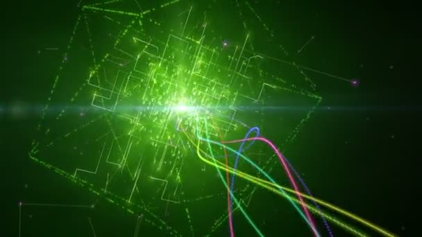 Matrixwürfel, der eine Quelle binärer Strahlung umgibt — Stockvideo