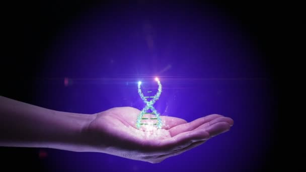 main tenant l'image holographique d'un brin d'ADN 