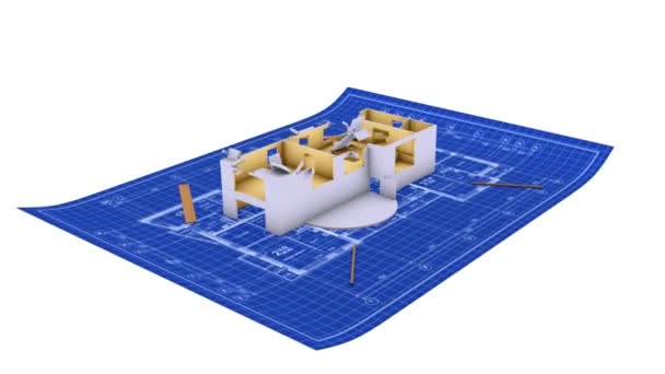 Casa que se construye sobre un papel plano — Vídeo de stock