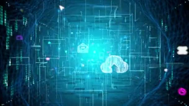 icônes app volant à travers le tunnel technologique 