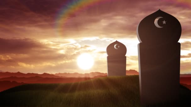 Cementerio islámico en una colina — Vídeo de stock