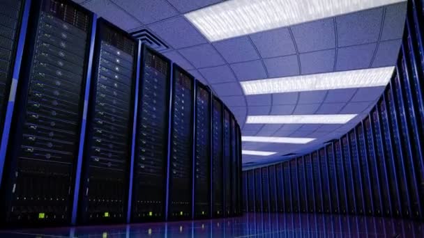Animação de servidores em rack no data center — Vídeo de Stock