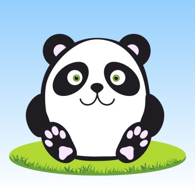 komik Panda çimlerde oturan