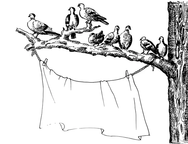 木と鳥のベクトル バナー — ストックベクタ