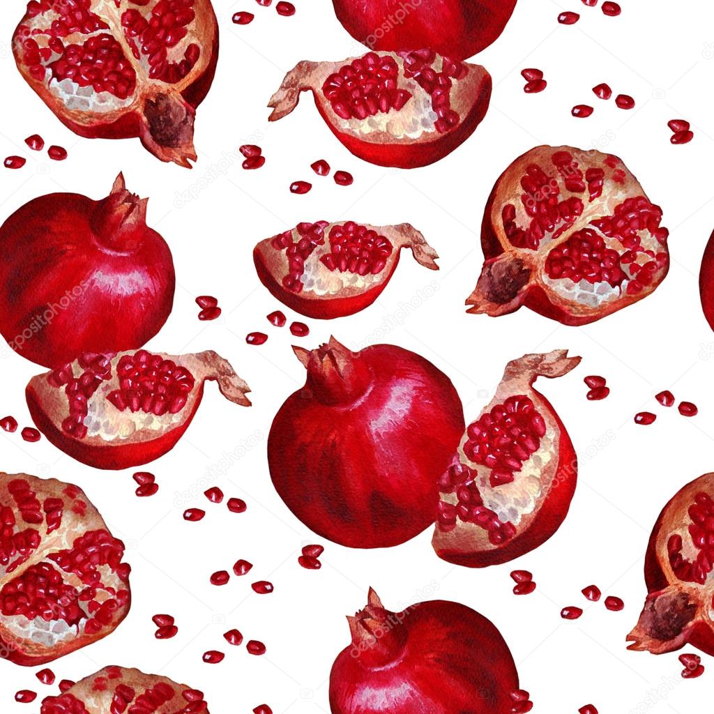 seamless pattern pomegranate on a white background, watercolor p