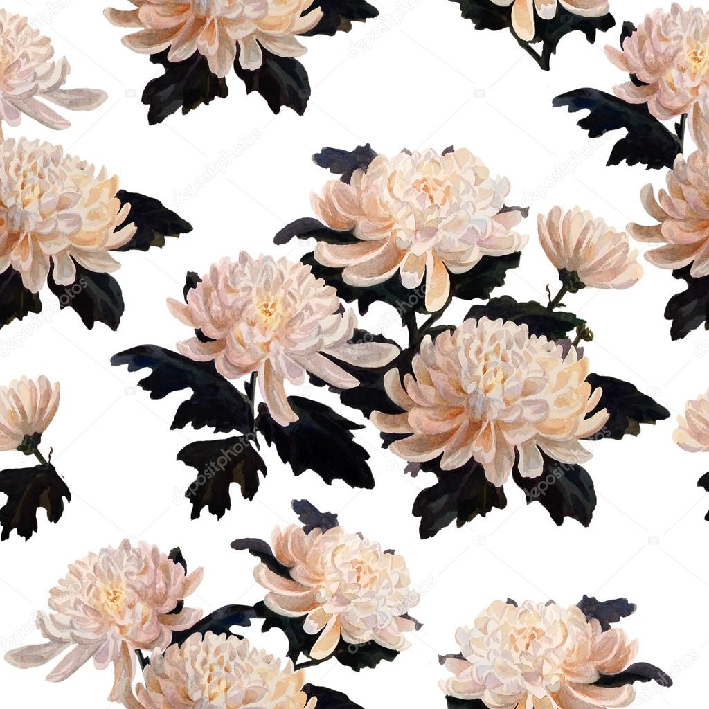 Seamless floral pattern. Chrysanthemum on a white background.Wat