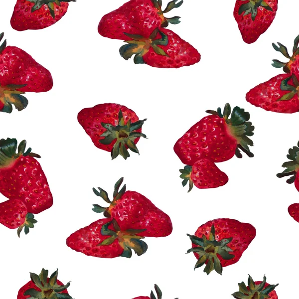 Naadloze patroon met aardbeien op een witte achtergrond. Waterc — Stockfoto