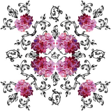 Seamless modeli ile çiçek ortancaları Barok tarzında. Su