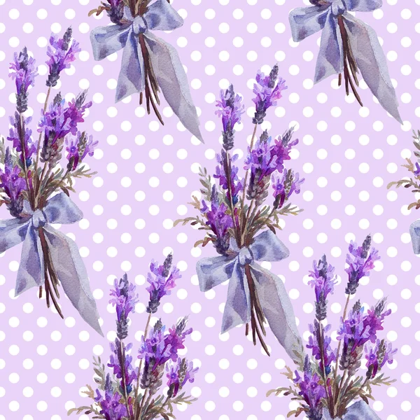Patrón sin costura floral. Flores de lavanda sobre fondo púrpura —  Fotos de Stock