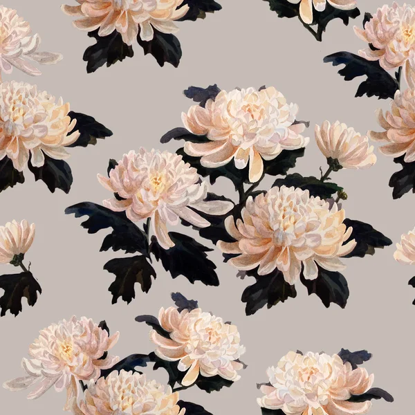 Varrat nélküli virágos mintával. Krizantém egy fehér háttér. Wat — Stock Fotó
