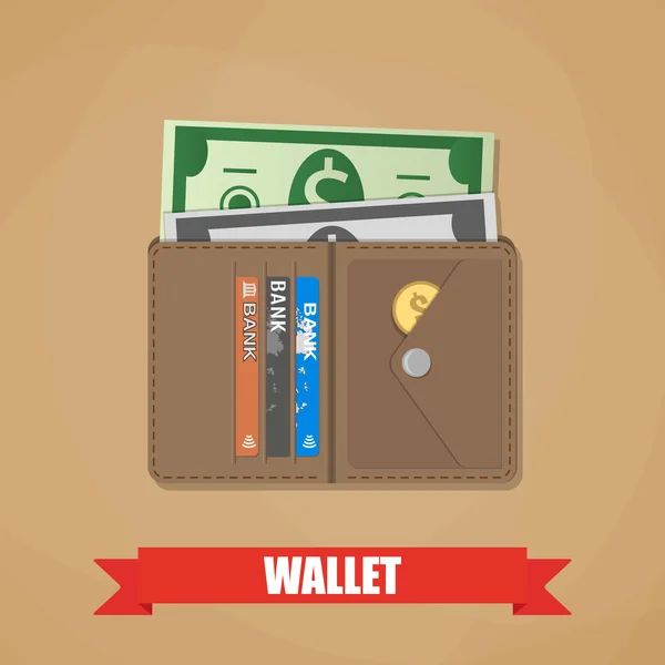 Άνοιξε το πορτοφόλι με μετρητά — Διανυσματικό Αρχείο
