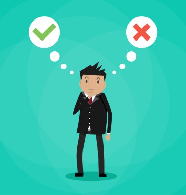 Man and speech bubbles with checkmarks