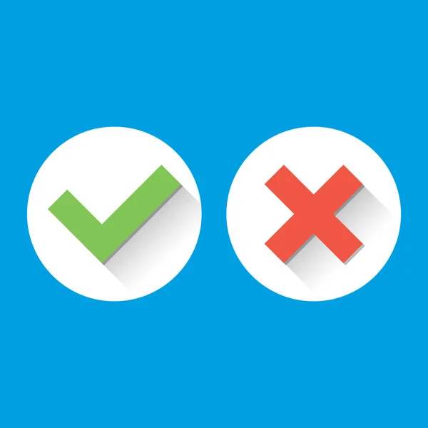 Simple Check Marks. icons with long shadows in flat style. Green Tick Red Cross Represents Confirmation, Right and Wrong Choices concepts, Vector illustration — Wektor stockowy