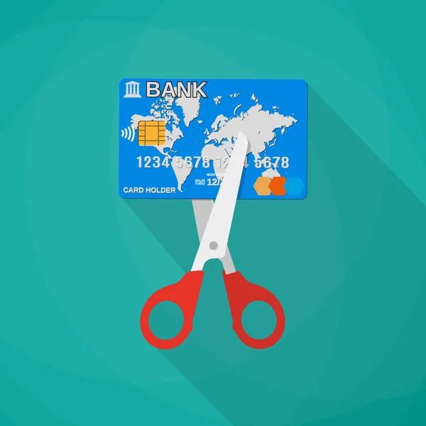 Cartoon sax klippa debet bank kreditkort. Mobila app, webbdesign, infographic koncept, vektor illustration i platt design på grön bakgrund — Stock vektor