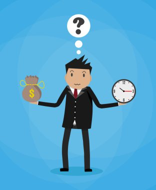 Çizgi film işadamı para çantası ve saat