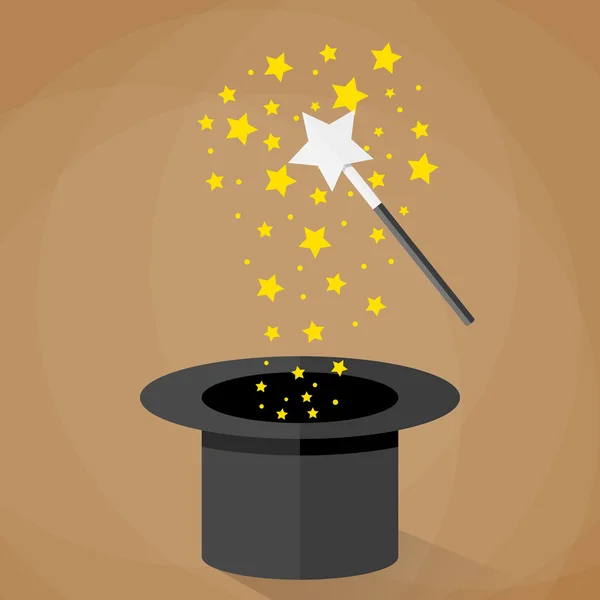 Magic hat and wand with sparkles stars — Stock Vector