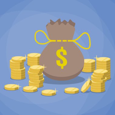 para çantası ve altın sikke yığınları.