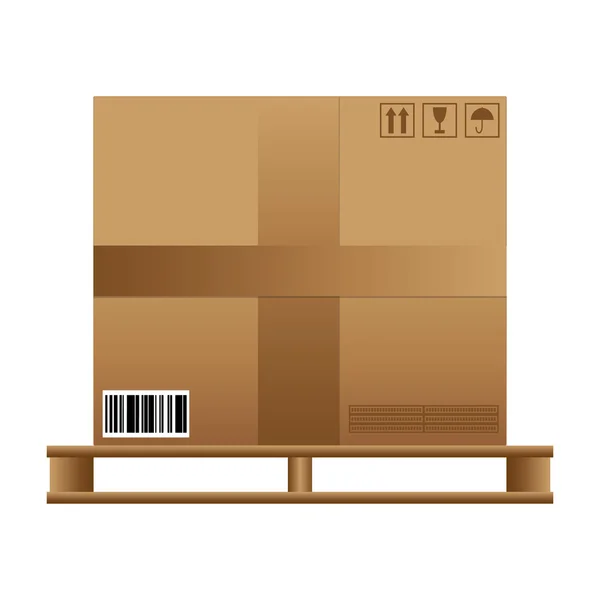 茶色のカートン ボックス木製パレット — ストックベクタ