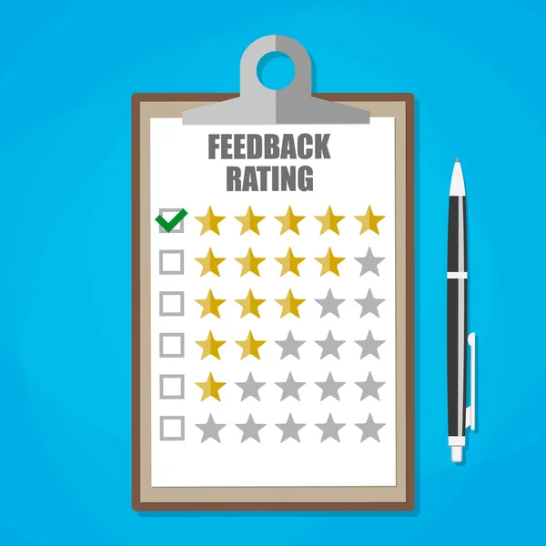 Urklipp med fem stjärnor feedback rating — Stock vektor
