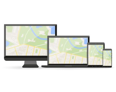 Modern dijital cihazlar ekranda GPS harita