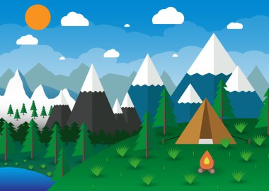 Yaz Campsite bir kamp ateşi ile