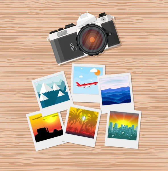 Travel photos with camera — Stock Vector