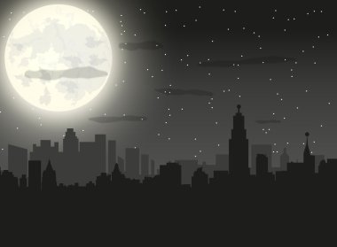 Şehir ve gece gökyüzü silüeti