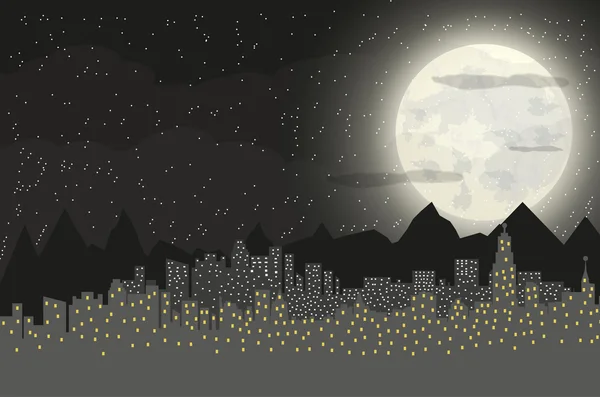 Silhouette der Stadt und des Nachthimmels — Stockvektor