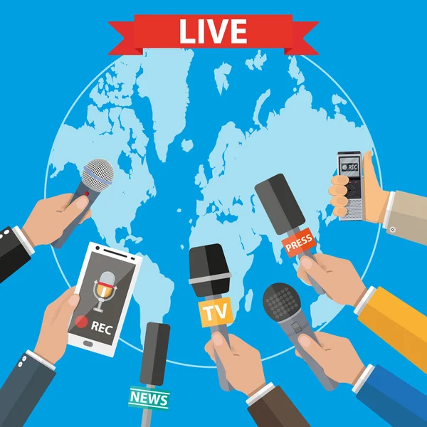 Journalism, live report, hot news — Stock Vector